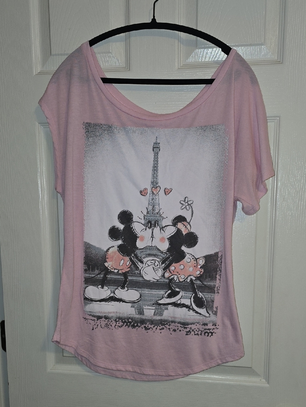 Disney Light Pink Mickey & Minnie Eiffel Graphic Scoop Tee